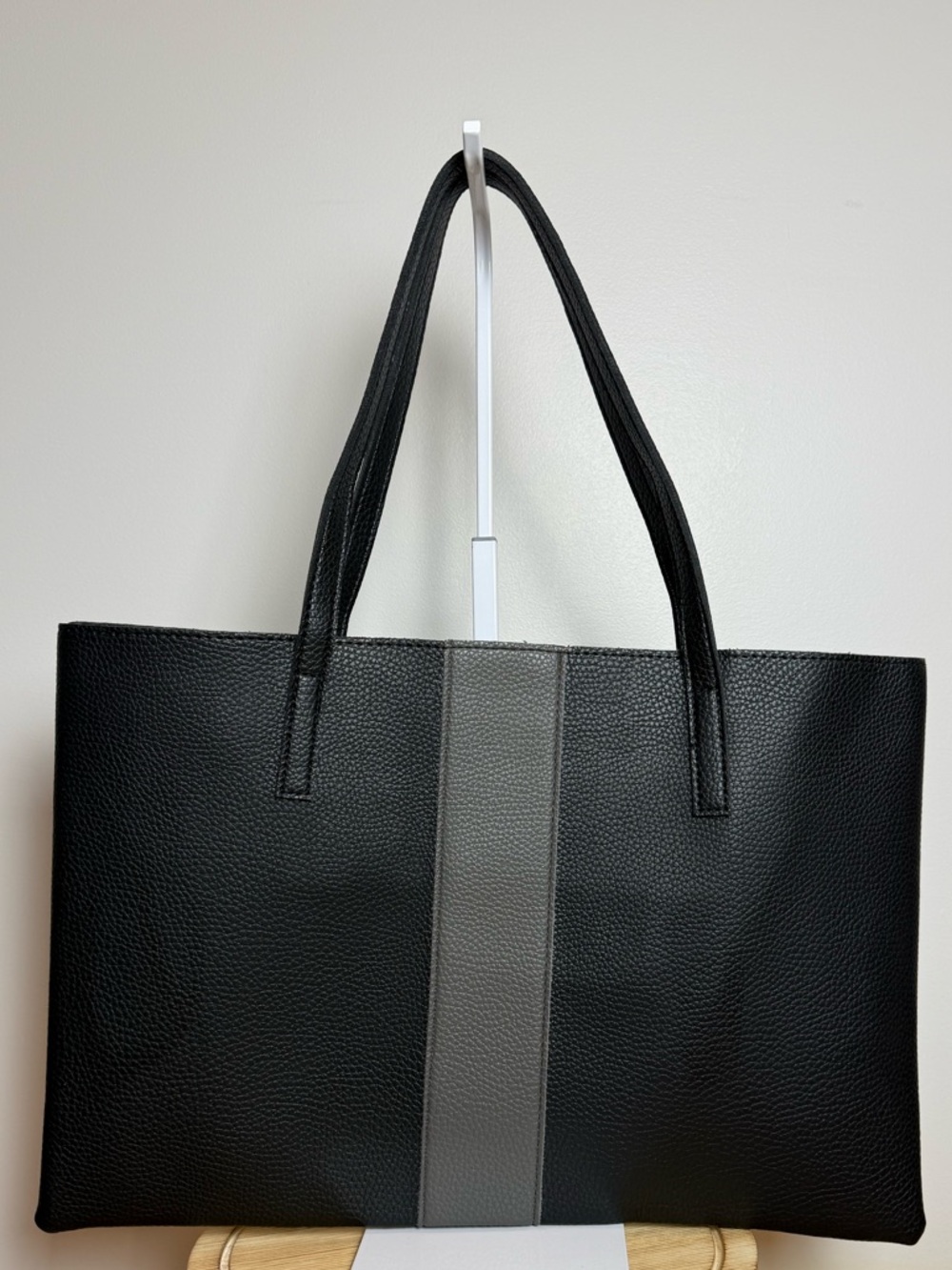 Vince Camuto Black Tote with Gray Center Stripe Vegan Leather - NWOT